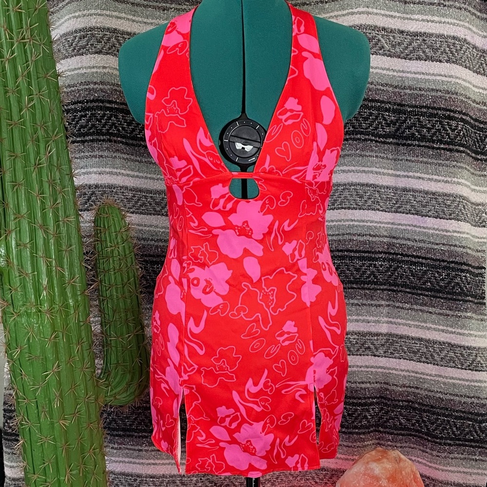 Floral Two-toned Sundress XS Halter Tie